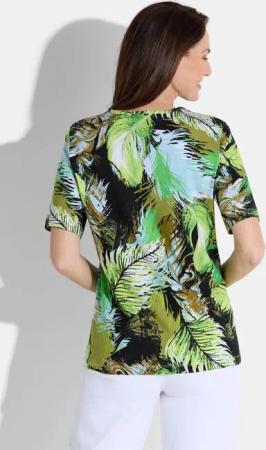 Shirt mit Blätterprint - grün / hellblau / schwarz / gemustert - Gr. 25 von Goldner Fashion