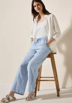 Cecil Damen Wide Leg Leinenhose in Blau, Gr: L