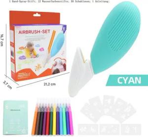 YRIIOMO Airbrushpistole Kinder-Sprühstifte, 12 Farben Wasserfarben-Stifte –, Malspielzeug mit Sprühfunktion, auswaschbares Material, inklusive Malbuch