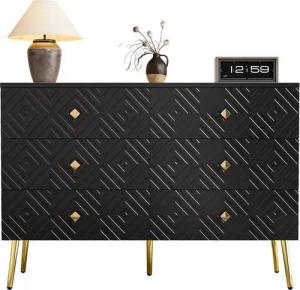 Yorbay Kommode 6 Schubladen Sideboard Beistellschrank mit goldenen Griffen