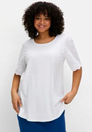 Sheego Shirt mit Flügelärmeln aus Lochspitze, ecru, Gr.44/46