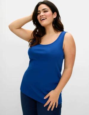 Sheego Tanktop aus Baumwolle, mit Rundhalsausschnitt, blaubeere, Gr.58