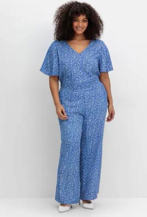 Sheego Jumpsuit mit Blümchenprint, aus Viskose, blau gemustert, Gr.44