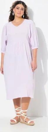 Ulla Popken Jerseykleid Musselin-Midikleid A-Linie V-Ausschnitt Halbarm