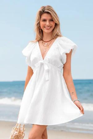 Weißes Minikleid mit Ballonärmeln