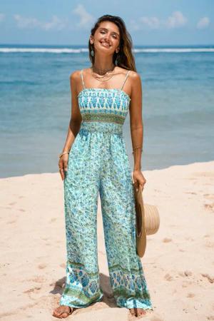 Floraler Ärmelloser Quadratischer Ausschnitt Jumpsuit