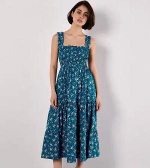 Apricot Druckkleid Kleid mit Orchideenprint, (1-tlg) mit Smokdetails