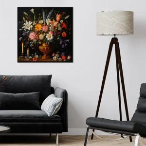 queence Leinwandbild "Blumenstrauß und Kerzen", Blumen-Blumenbilder-Gemälde-Kunst-Pflanzen-Pflanzenbilder-Romantisch-Stillleben-Vasen-Vasen & Töpfe, (1 St.), Premium-Leinwandstoff, Handarbeit aus Deutschland