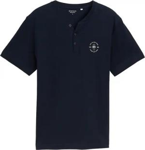 TOM TAILOR Herren Henley T-Shirt mit Logo-Print, blau, Uni, Gr. S