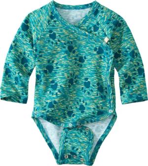 Mitwachs-Wickelbody aus Bio-Baumwolle, pfauenblau gemustert 62/68/74