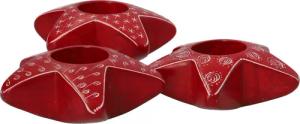 Speckstein-Teelichthalter, 3er-Set, rot