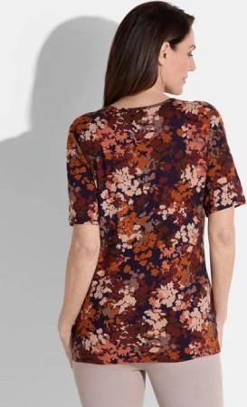 Jersey-Shirt mit Blättermuster - marine / bordeaux / gemustert - Gr. 40 von Goldner Fashion