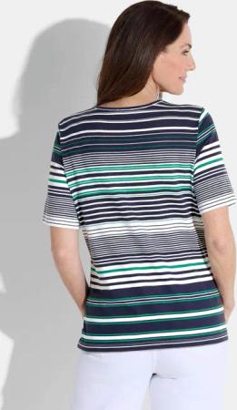 Shirt mit maritimen Streifen - smaragd / marine / weiß / gemustert - Gr. 48 von Goldner Fashion