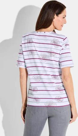 Jersey-Shirt mit Streifen und Blüten - weiß / beere / grau / gemustert - Gr. 24 von Goldner Fashion