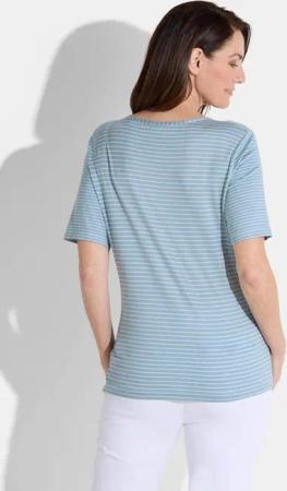 Jersey-Shirt mit Streifenmuster - hellblau / weiß / geringelt - Gr. 54 von Goldner Fashion