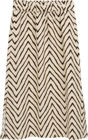 TOM TAILOR Damen High Waist Midi-Rock mit Leinenanteil, beige, Gemustert, Gr. 42