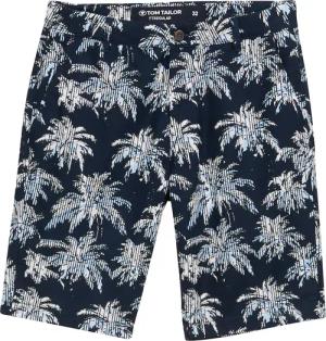 TOM TAILOR Herren Regular Chino Shorts mit Palmen-Print, blau, Palmenprint, Gr. 32