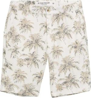 TOM TAILOR Herren Regular Chino Shorts mit Palmen-Print, weiß, Palmenprint, Gr. 38