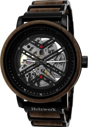 Holzwerk Mechanische Uhr Moderne Herren Edelstahl & Holz Armbanduhr, (inklusive Armbandkürzer), Holz Unikate, ideal auch als Geschenk, Automatik, offene Unruhe