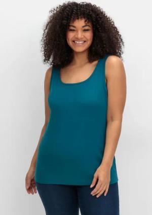 Sheego Tanktop aus Baumwolle, mit Rundhalsausschnitt, dunkelpetrol, Gr.52