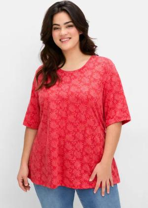 Sheego Shirt mit Alloverprint, leicht tailliert, erdbeerrot, Gr.44/46