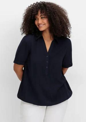 Sheego Tunika mit Hemdkragen und Gummizugbund, tiefblau, Gr.42