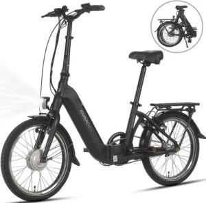 SAXXX E-Bike Klapprad Damen & Herren 20x1,95", 360Wh, max. 80km, V- & Rücktrittbremse, 3 Gang SHIMANO Nexus Schaltwerk, Nabenschaltung, Vorderradmotor, 360 Wh, Compact Comfort Plus, herausnehmbarer Akku, Pedelec mit Gepäckträger