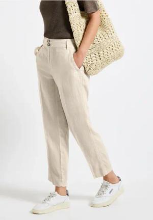 Street One Frauen Leinen-Chino im Casual Fit in Beige, Gr: 34