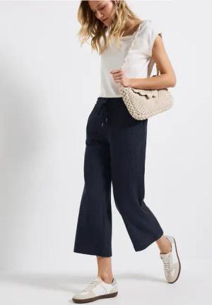 Street One Frauen Musselin Wide Leg Hose in Blau, Gr: 40