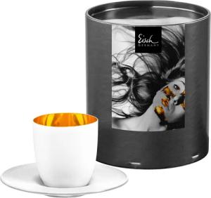 Eisch Germany Espressoglas "COSMO PURE WHITE, Made in Germany, 100 ml", (Set, 2 tlg., Espressoglas mit Untertasse im Geschenkkarton), mit 24karätigem Gold veredelt und in reinweißem Stein-Look versiegelt