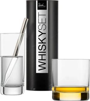 Eisch Germany Whiskyglas "GENTLEMAN, Made in Germany", (Set, 3 tlg., 1 Whisky-Pipette, 1 Whisky-Tumbler, 1 Wasserglas in Geschenkröhre), Pipette Spezialglas, in Handarbeit mit echtem Platin veredelt, 3tlg.