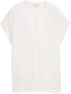 TOM TAILOR Damen Blusenshirt im Material-Mix, weiß, Uni, Gr. XXXL