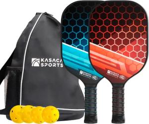 KASACA Pickleballschläger "Pickleball-Schläger 2er Set AMOR", (Set, 7 tlg., mit 2 Pickleball-Schlägern, 4 Bällen & Tragetasche)