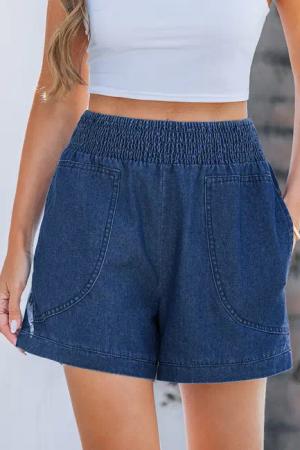Gesmokter Bund Denim Jeansshorts