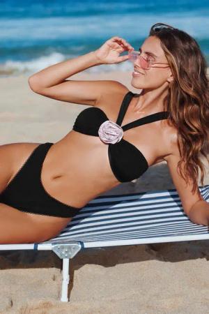 Schwarzes Breite Träger Bikini-Set