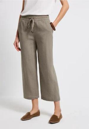 Street One Frauen Musselin Wide Leg Hose in Beige, Gr: 40