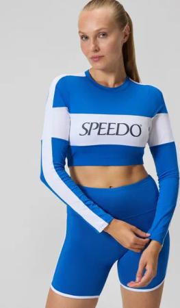 Jetstream Langärmliges Crop-Rash-Top in Colourblock-Optik Blau/Weiß für Damen