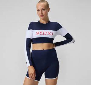 Jetstream Langärmliges Crop-Rash-Top in Colourblock-Optik Marineblau/Weiß für Damen