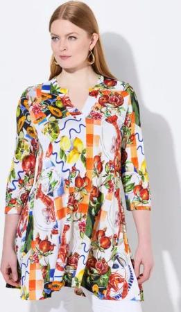 Ulla Popken Tunika Slinky-Bluse Food-Design A-Linie Stehkragen