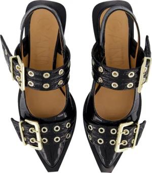 GANNI Hohe Schuhe - Dames Chunky Buckle Ballerina Auberg - Gr. 37 (EU) - in Schwarz - für Damen
