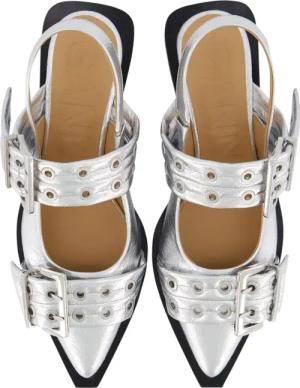 GANNI Hohe Schuhe - Dames Chunky Buckle Ballerina Zilver - Gr. 40 (EU) - in Gunmetal - für Damen