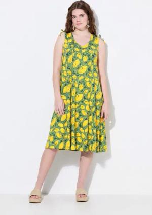 Ulla Popken Jerseykleid Midikleid Jersey Zitronen V-Ausschnitt ärmellos