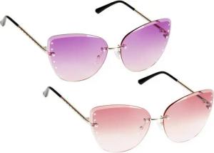 UrbanSky Sonnenbrille Sofia (2er-Pack, Sonnenbrillen-Set mit Einstecketuis) 2er-Pack - Verlaufstönung - randlos - Dekorsteine
