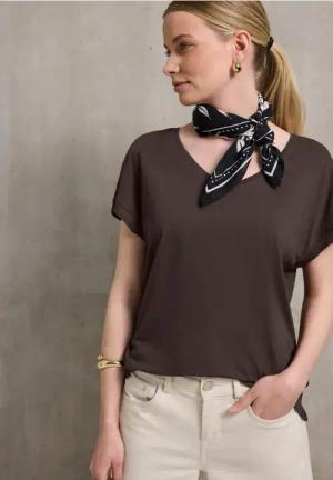 Street One Studio Frauen Basic V-Neck Shirt in Braun, Gr: 34