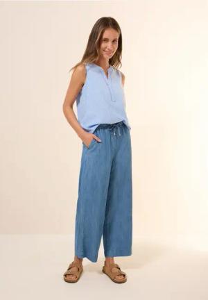 Cecil Damen Seersucker Blusentop in Blau, Gr: XL