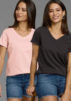 Laura Scott Longshirt, (2-er Pack), V-Ausschnitt