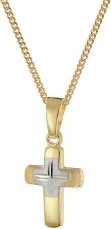 trendor 28385 Kreuz für Kinder Gold 585/14K Bicolor + Vergoldete Silberkette