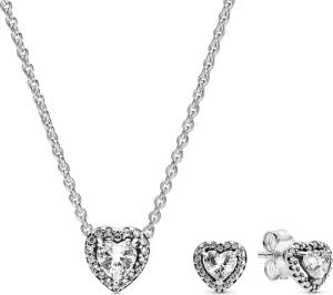 Pandora 28510 Damen-Geschenkset Halskette und Ohrringe Erhabenes Herz Weiß