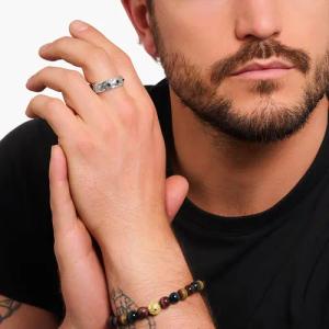 Thomas Sabo TR2453-643-11 Herrenring Rautenmuster mit schwarzen Steinen Silber