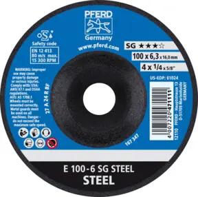 PFERD Schruppscheibe E 100x6,3x16 mm Leistungslinie SG STEEL für Stahl